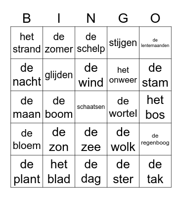 de Seizoenen Bingo Card
