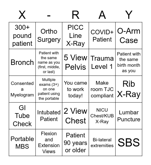 Rad Tech Week Bingo Card