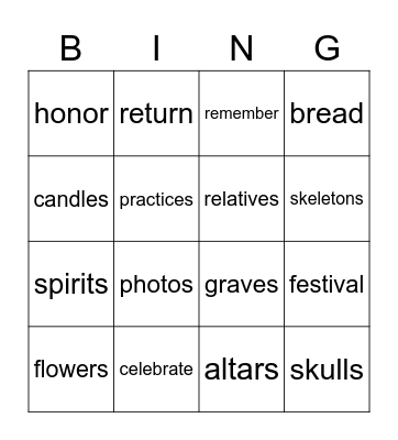 Dia de los Muertos Bingo Card