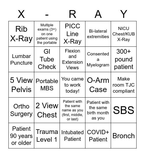 Rad Tech Week Bingo Card