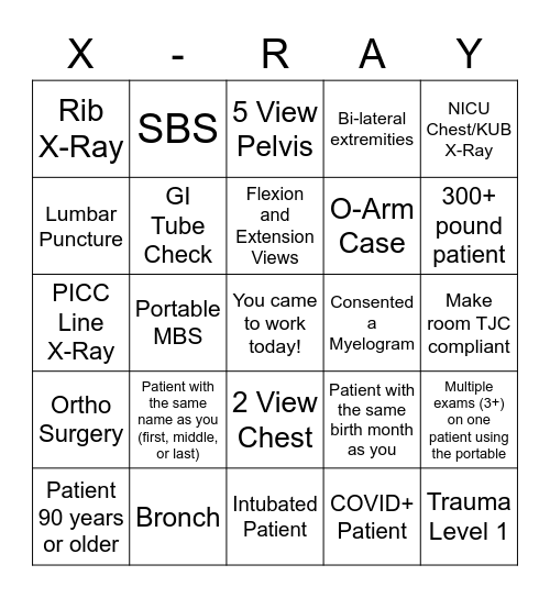 Rad Tech Week Bingo Card