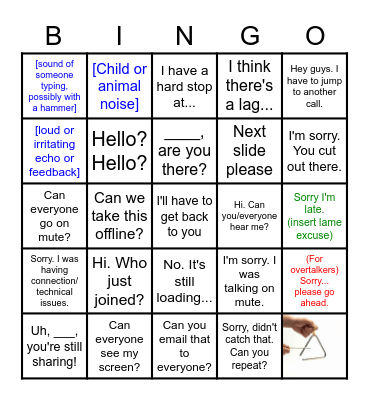 Conference call bingo Card