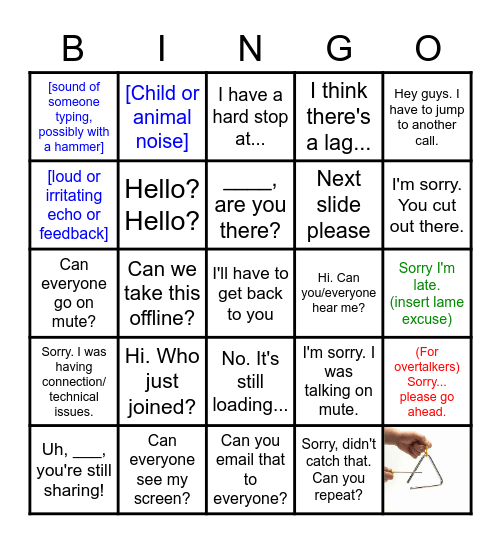 Conference call bingo Card