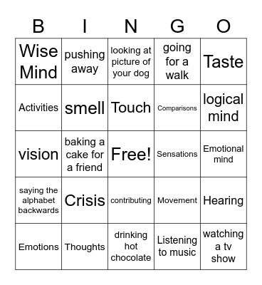 Wise Mind ACCEPTS and Self Soothe Bingo Card