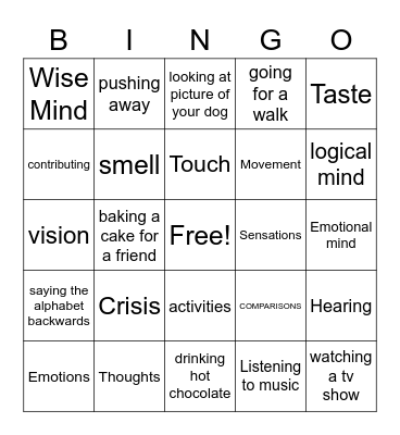 Wise Mind ACCEPTS and Self Soothe Bingo Card
