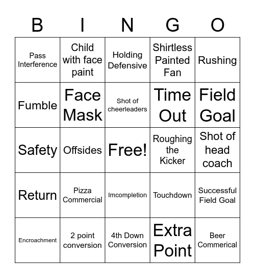 Football Bingo 3 Bingo Card