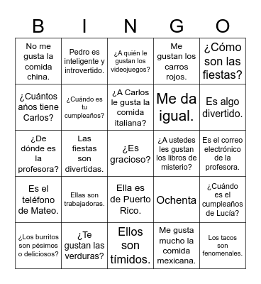 ¿Te gusta? Bingo Card