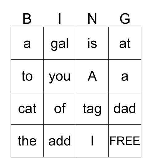 WOW Word Bingo Card