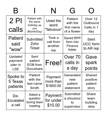 Call Center Bingo Card