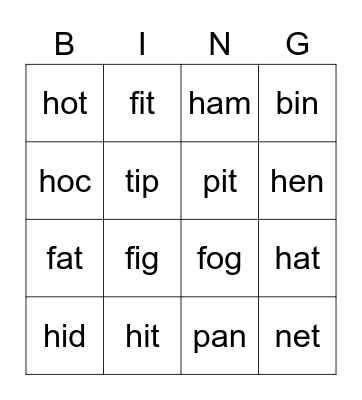 Letters catbigpomdenfh Bingo Card