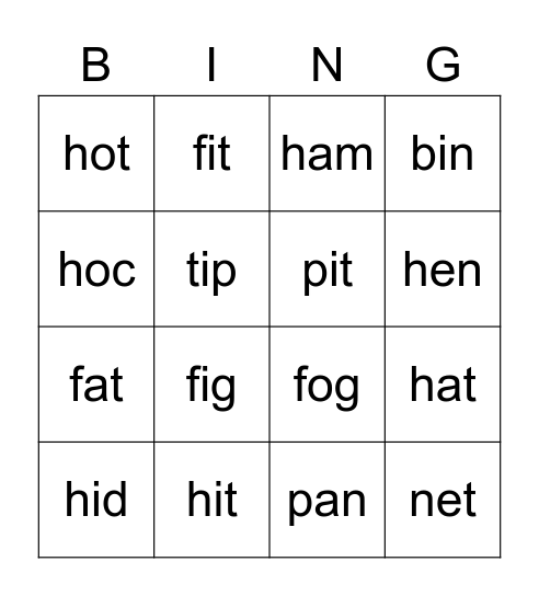 Letters catbigpomdenfh Bingo Card