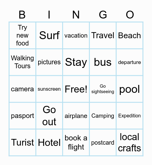 VACATION Bingo Card