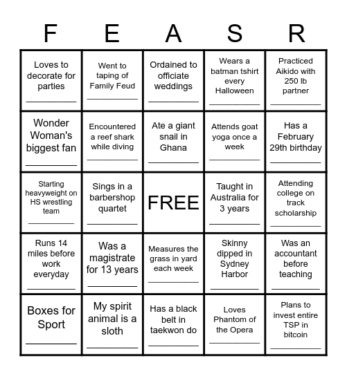 Area Council BINGO Card