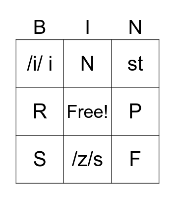 Letters/Sounds Bingo Card