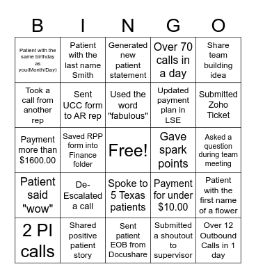 Call Center November Bingo Card