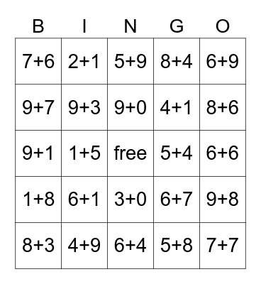 Addition Bingo (to 14) Bingo Card