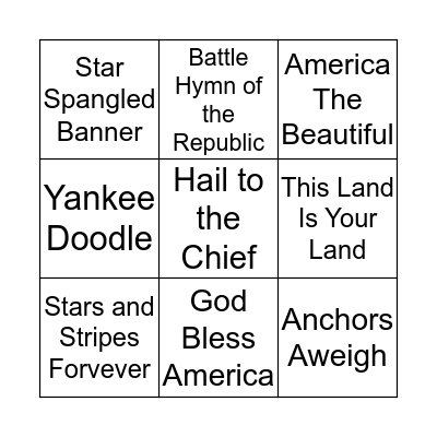 Patriotic Songs Bingo Card
