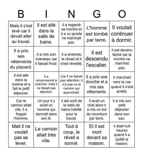 Français 3 Le destin Bingo Card
