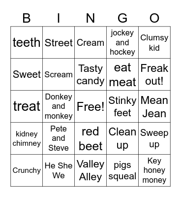 Long e: e, e-e, y, ee, ea, -ey Bingo Card