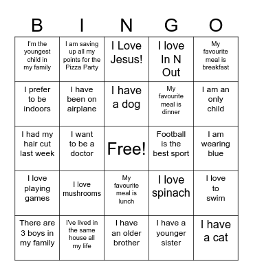 Ice breaker Bingo Card