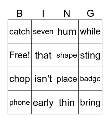 Spelling 2.4 Bingo Card