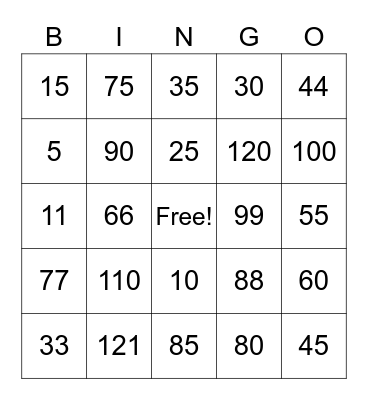 Multiplication Bingo Card
