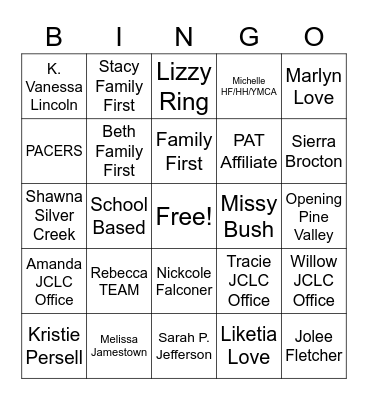 JCLC Name Game Bingo Card