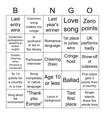 JESC BINGO Card