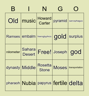 Ancient Egypt Bingo Card