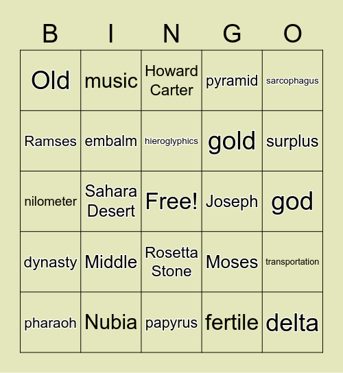 Ancient Egypt Bingo Card