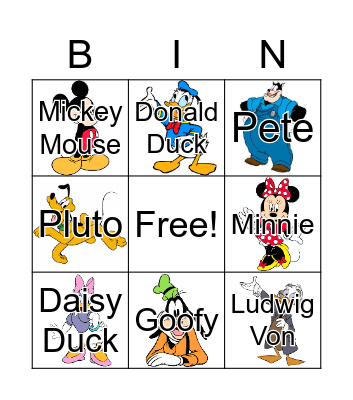 Disney Mick Mouse Club House Bingo Card