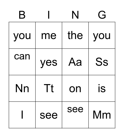 1st grade Bingo Card