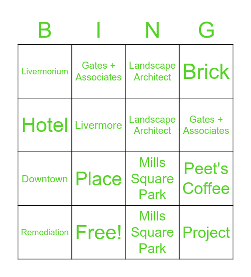 "Elements" of a Downtown Place Bingo Card