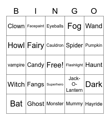 Halloween Words Bingo Card