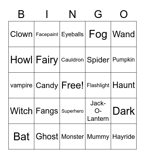 Halloween Words Bingo Card