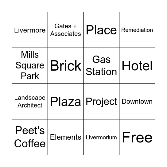 "Elements" of a Downtown Place Bingo Card