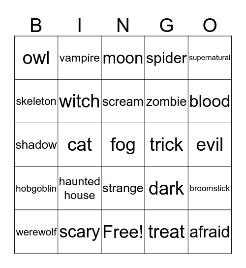 Halloween Bingo Card