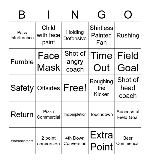 Football Bingo 3 Bingo Card