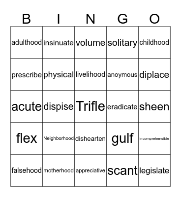 Lesson 4 Bingo Card