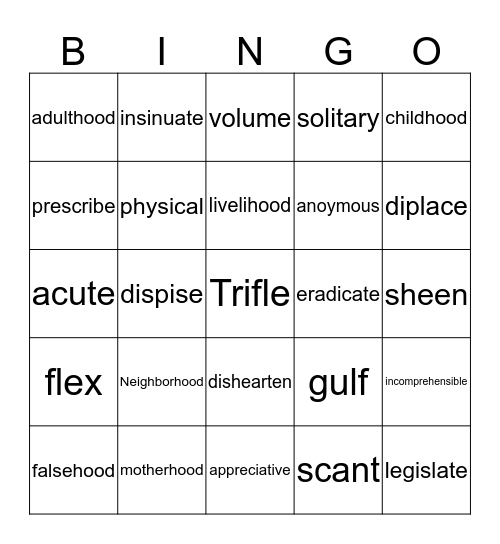 Lesson 4 Bingo Card