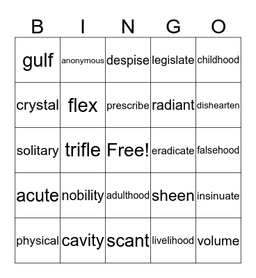 Lesson 4 Bingo Card