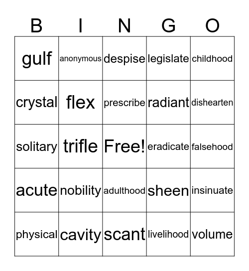 Lesson 4 Bingo Card