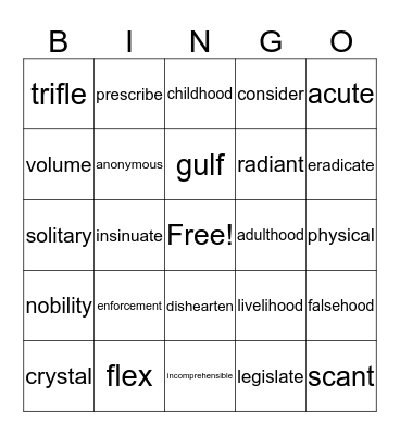 Lesson 4 Bingo Card
