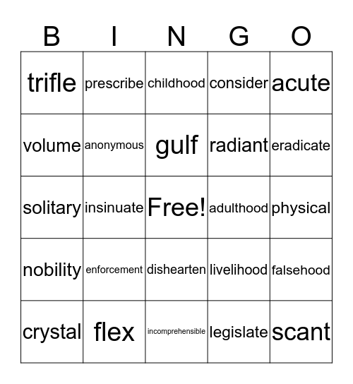 Lesson 4 Bingo Card
