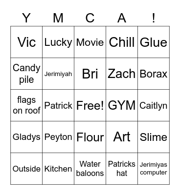 YMCA bingo Card