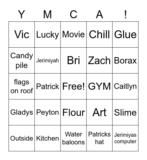 YMCA bingo Card