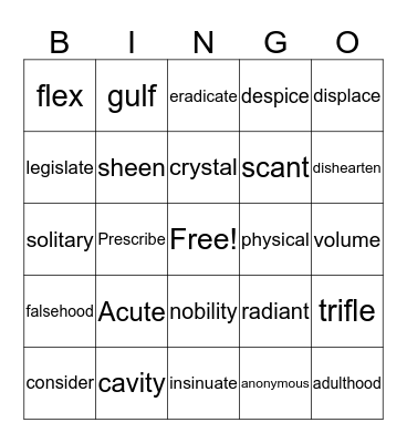 Lesson 4 Bingo Card