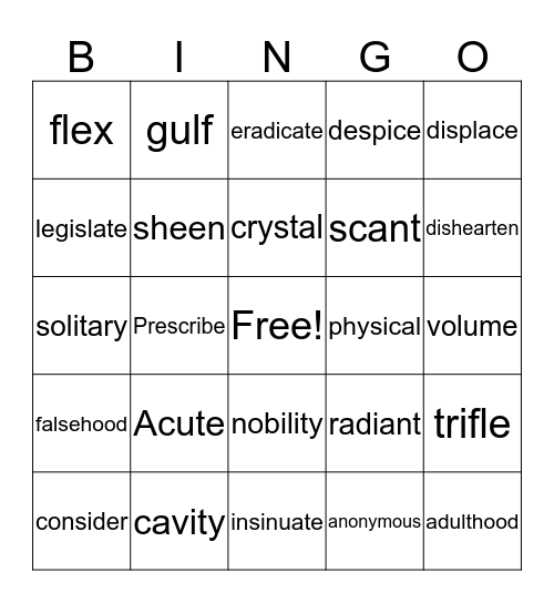Lesson 4 Bingo Card