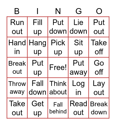 Phrasal verbs bingo Card