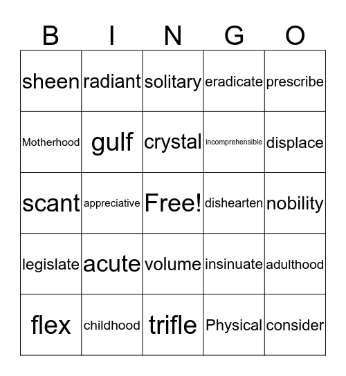 Lesson 4 Bingo Card